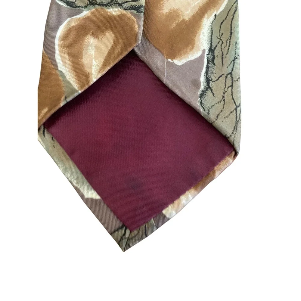 Pierre Cardin Mens Silk Necktie Floral Fruit Botanical Burgundy Tan Green‎ VTG